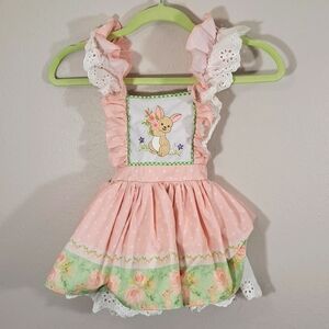 COPY - Be Girl Clothing 4T Dress Overall Frills and Lace Bunny Rabbit Pink Flow…